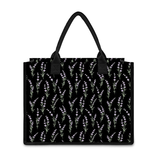 Lavender Flowers Pattern Print Canvas Tote Bag