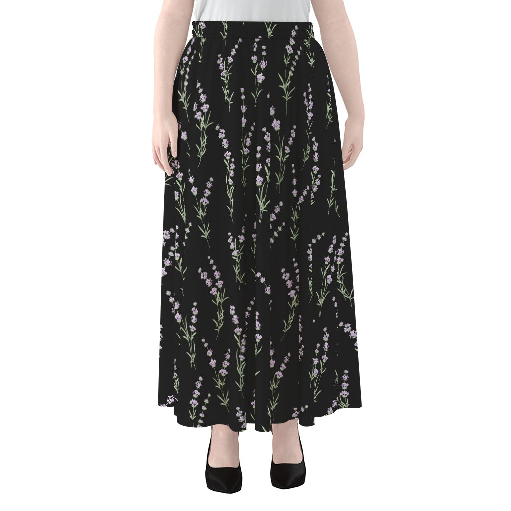 Lavender Flowers Pattern Print Chiffon Maxi Skirt
