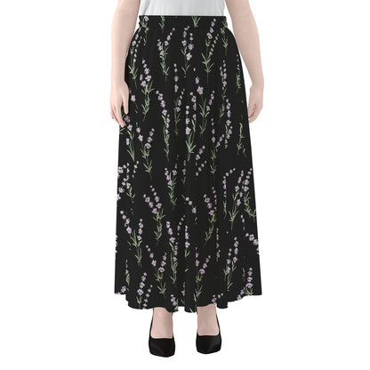 Lavender Flowers Pattern Print Chiffon Maxi Skirt