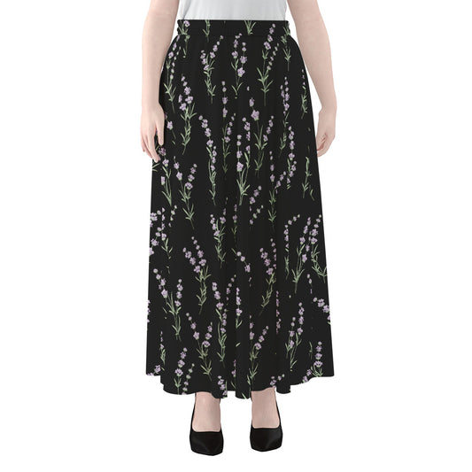 Lavender Flowers Pattern Print Chiffon Maxi Skirt