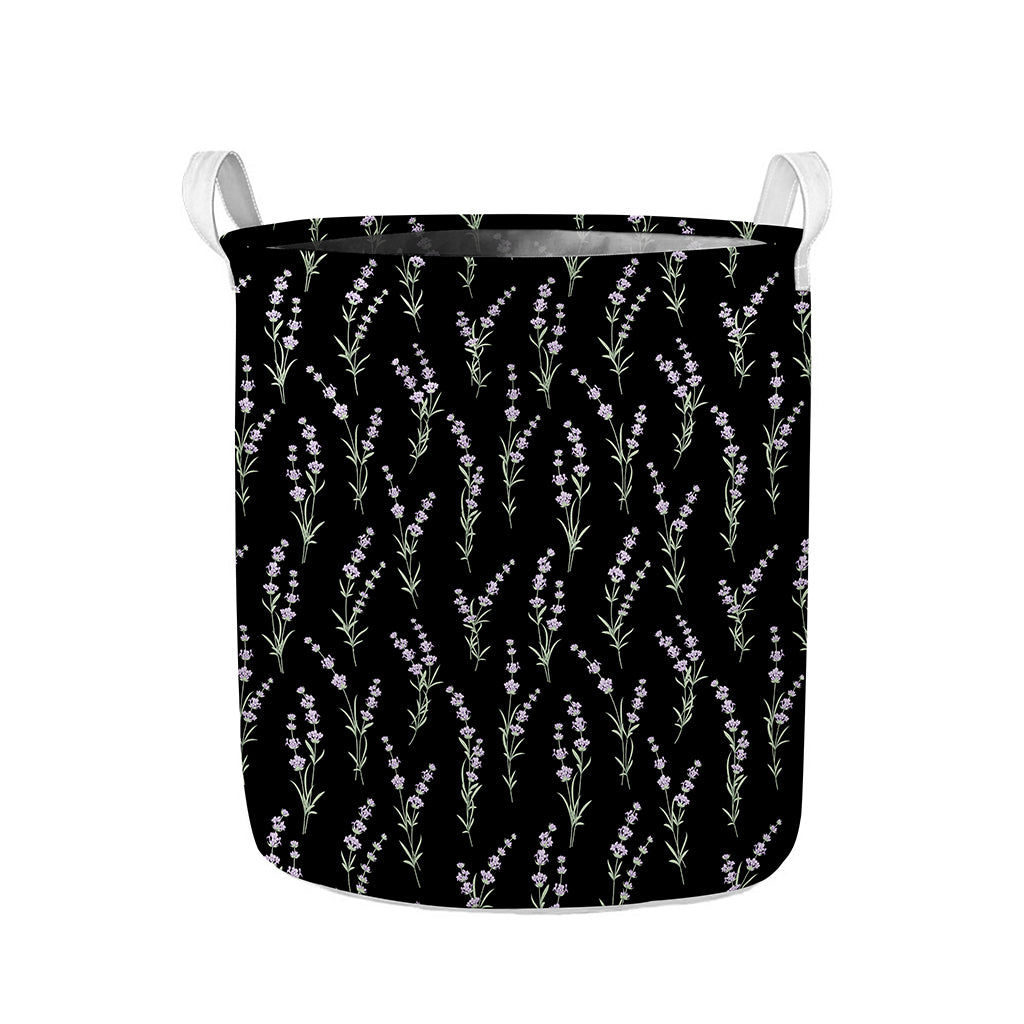 Lavender Flowers Pattern Print Collapsible Laundry Basket