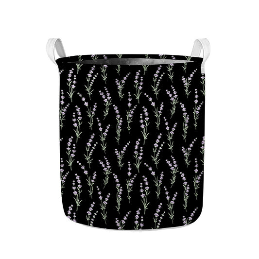 Lavender Flowers Pattern Print Collapsible Laundry Basket