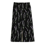 Lavender Flowers Pattern Print Cotton Front Slit Maxi Skirt
