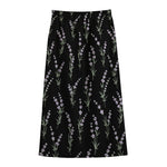 Lavender Flowers Pattern Print Cotton Front Slit Maxi Skirt
