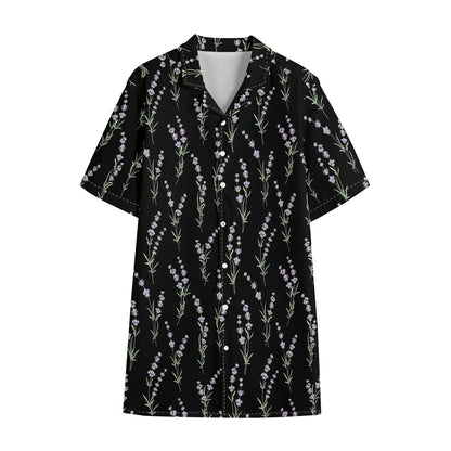 Lavender Flowers Pattern Print Cotton Hawaiian Shirt