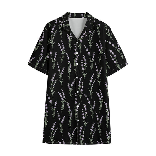Lavender Flowers Pattern Print Cotton Hawaiian Shirt
