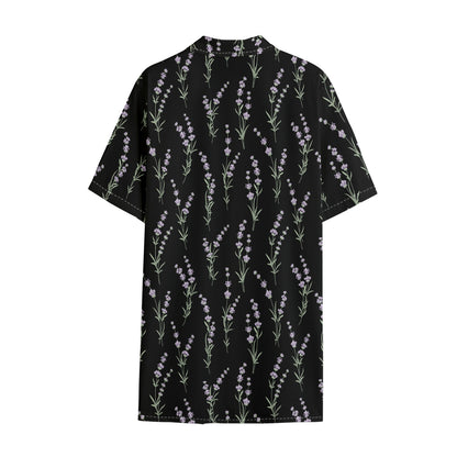 Lavender Flowers Pattern Print Cotton Hawaiian Shirt