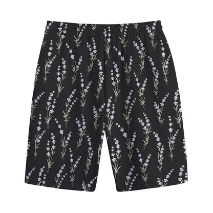Lavender Flowers Pattern Print Cotton Shorts