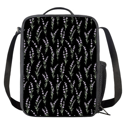 Lavender Flowers Pattern Print Crossbody Lunch Bag