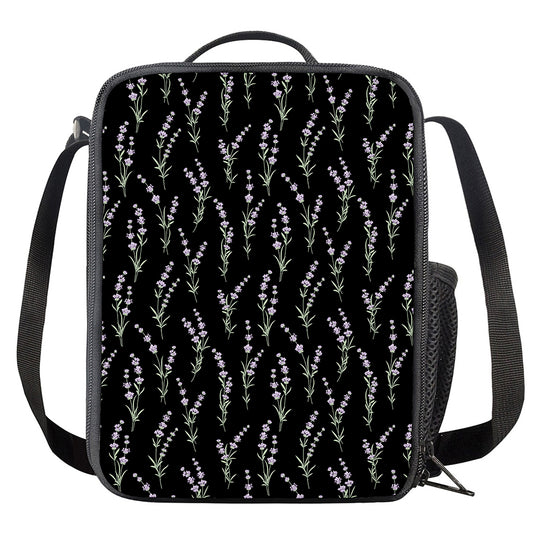 Lavender Flowers Pattern Print Crossbody Lunch Bag