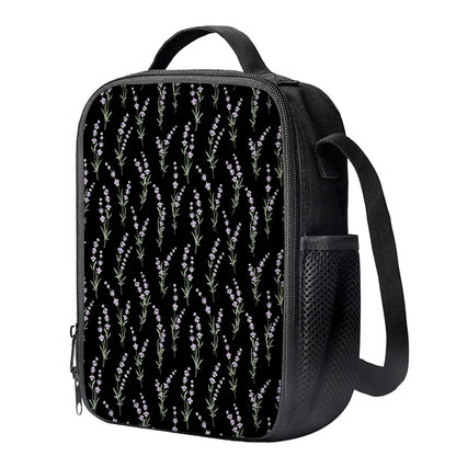 Lavender Flowers Pattern Print Crossbody Lunch Bag