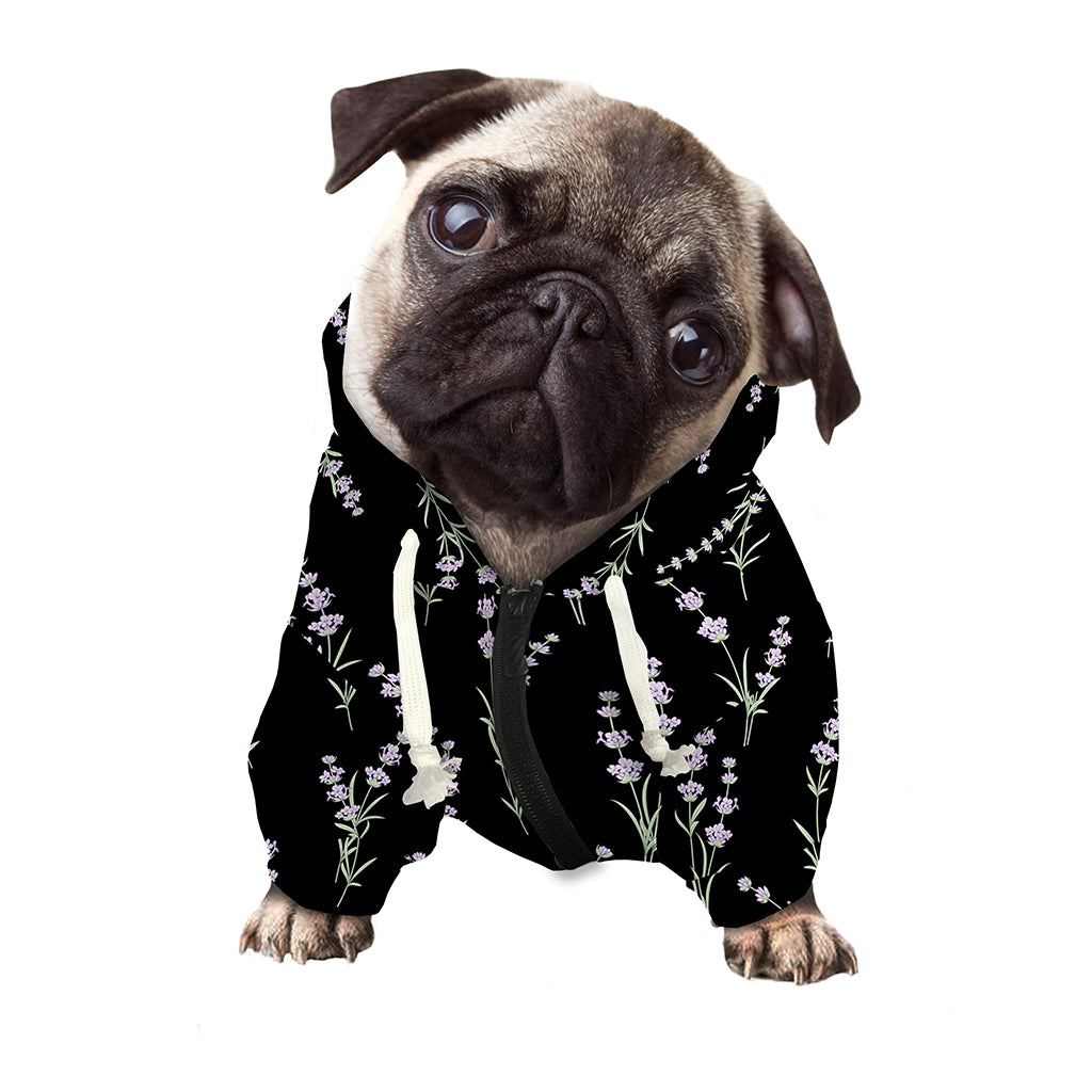 Lavender Flowers Pattern Print Dog Zip Up Hoodie