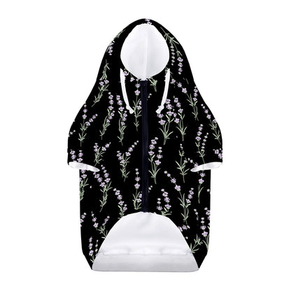 Lavender Flowers Pattern Print Dog Zip Up Hoodie