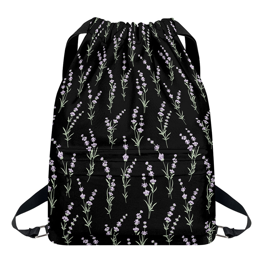 Lavender Flowers Pattern Print Drawstring Backpack