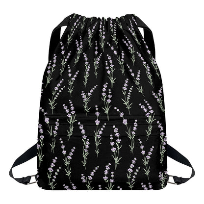 Lavender Flowers Pattern Print Drawstring Backpack