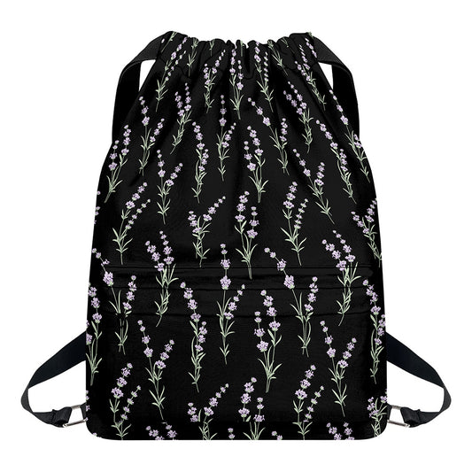 Lavender Flowers Pattern Print Drawstring Backpack