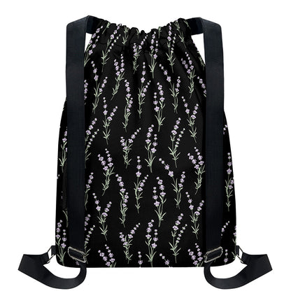 Lavender Flowers Pattern Print Drawstring Backpack
