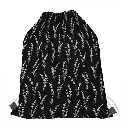 Lavender Flowers Pattern Print Drawstring Bag