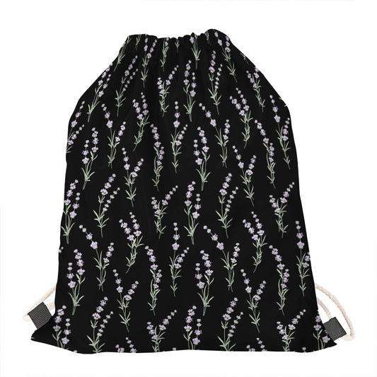 Lavender Flowers Pattern Print Drawstring Bag