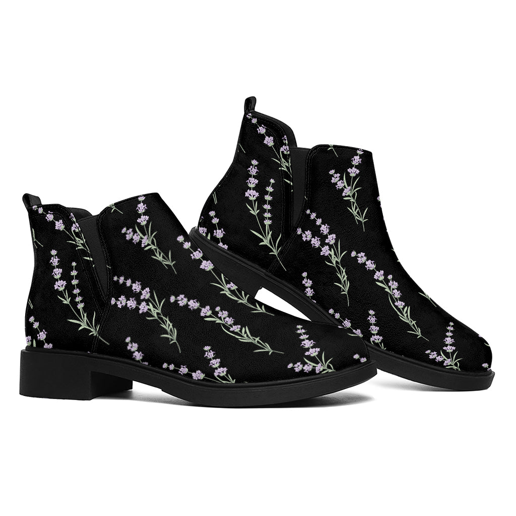 Lavender Flowers Pattern Print Flat Ankle Boots