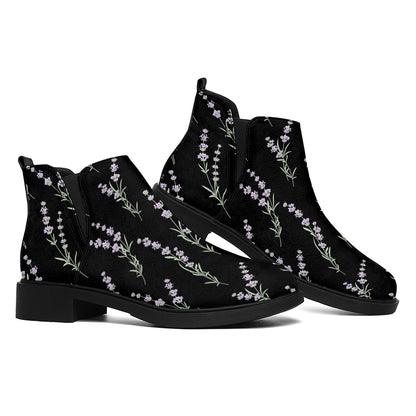 Lavender Flowers Pattern Print Flat Ankle Boots