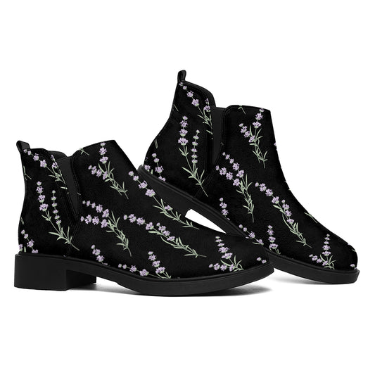 Lavender Flowers Pattern Print Flat Ankle Boots