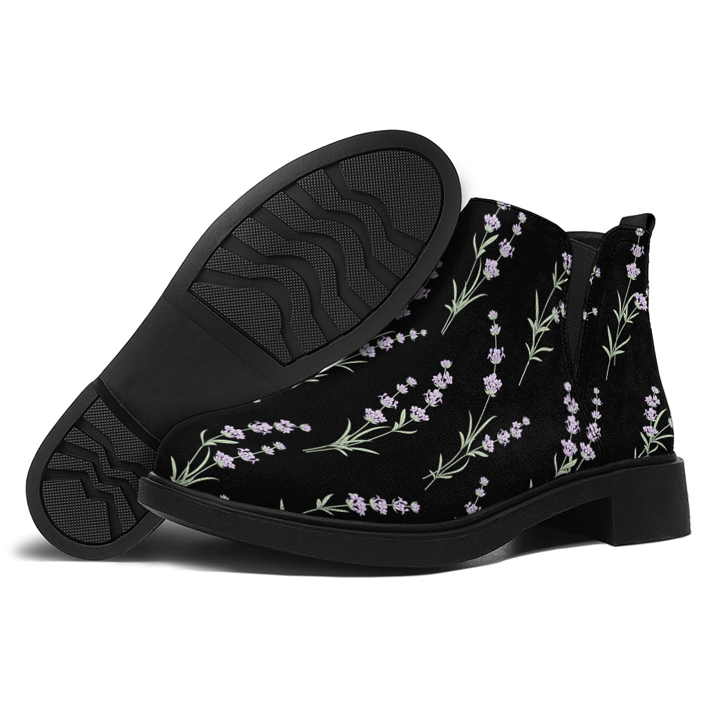 Lavender Flowers Pattern Print Flat Ankle Boots