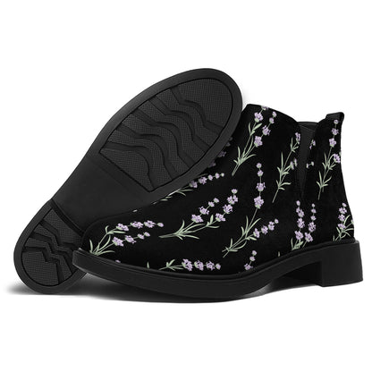 Lavender Flowers Pattern Print Flat Ankle Boots