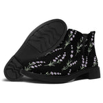 Lavender Flowers Pattern Print Flat Ankle Boots