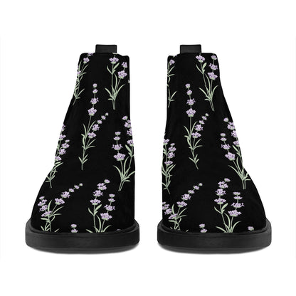 Lavender Flowers Pattern Print Flat Ankle Boots