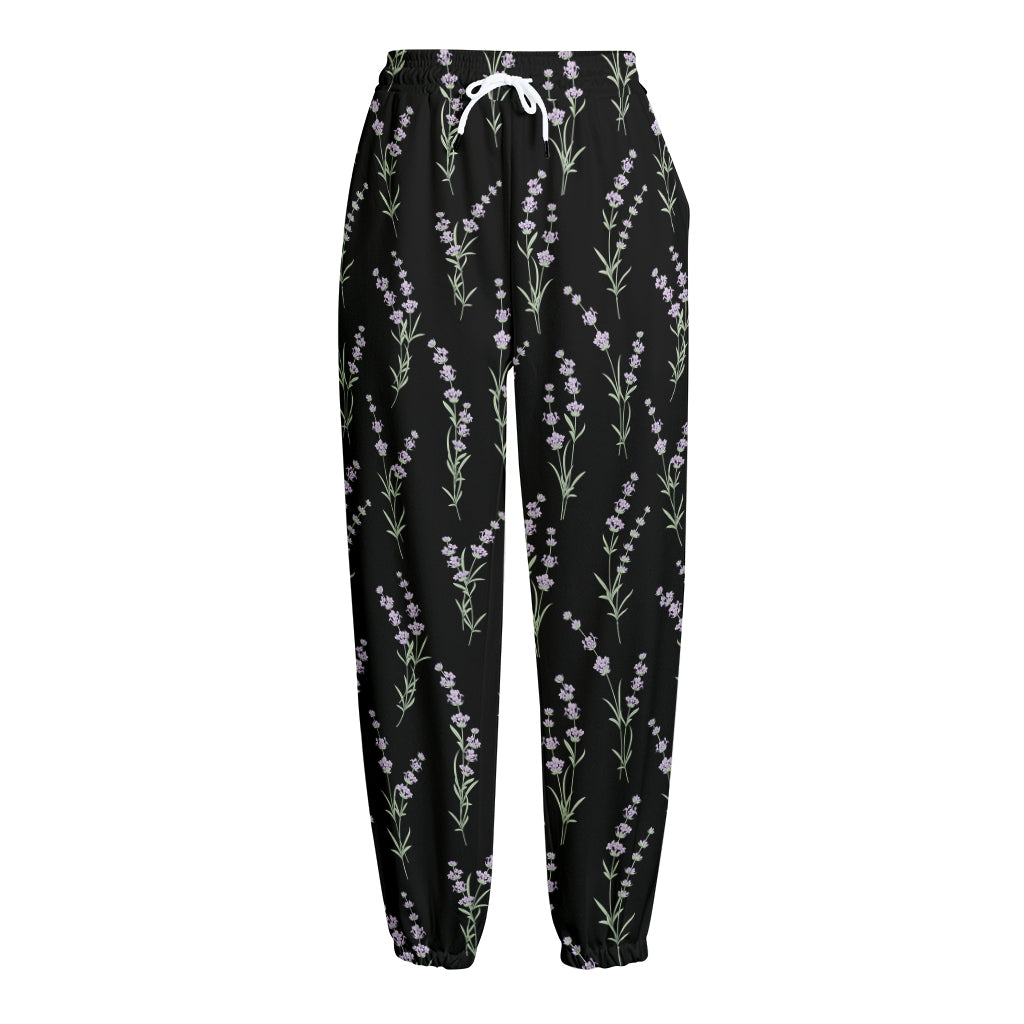 Lavender Flowers Pattern Print Fleece Lined Knit Pants