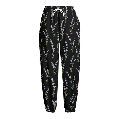 Lavender Flowers Pattern Print Fleece Lined Knit Pants