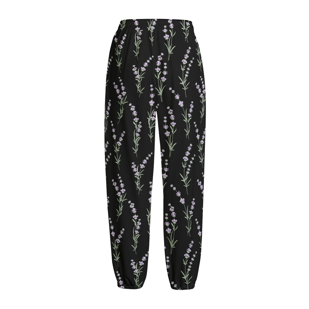 Lavender Flowers Pattern Print Fleece Lined Knit Pants