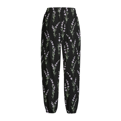 Lavender Flowers Pattern Print Fleece Lined Knit Pants