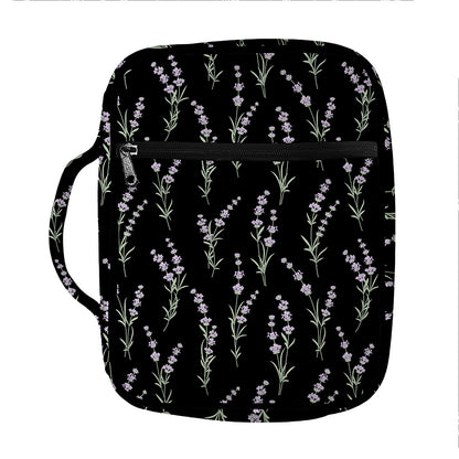 Lavender Flowers Pattern Print Front Pocket Bible Bag
