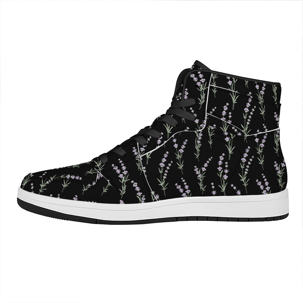 Lavender Flowers Pattern Print High Top Leather Sneakers