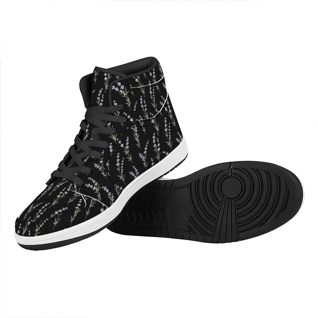 Lavender Flowers Pattern Print High Top Leather Sneakers