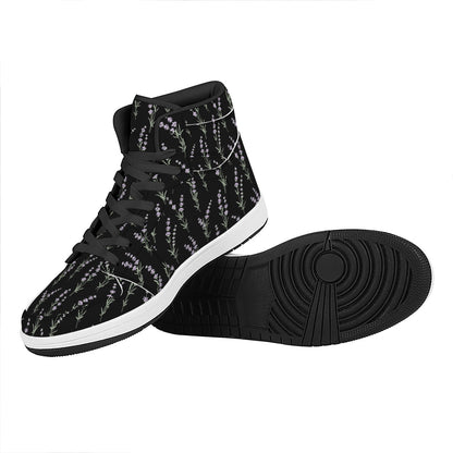 Lavender Flowers Pattern Print High Top Leather Sneakers
