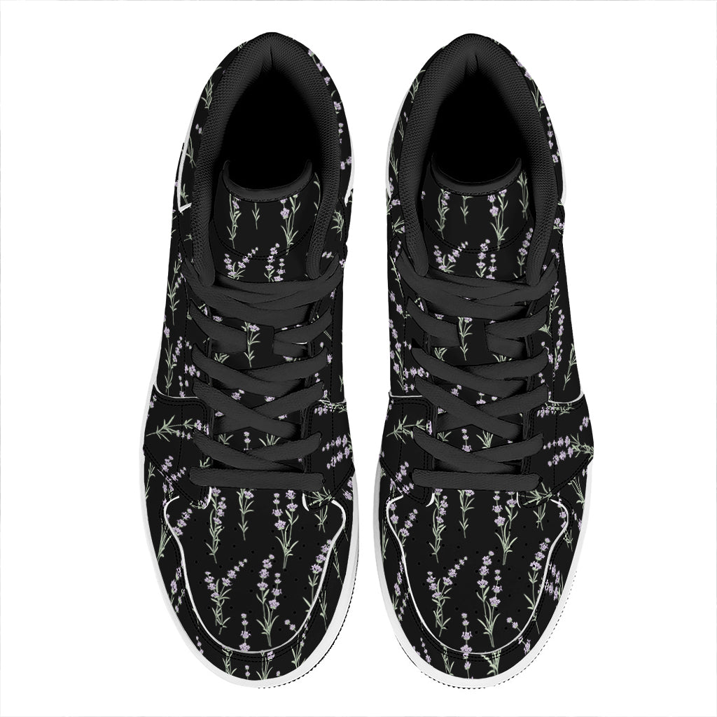 Lavender Flowers Pattern Print High Top Leather Sneakers