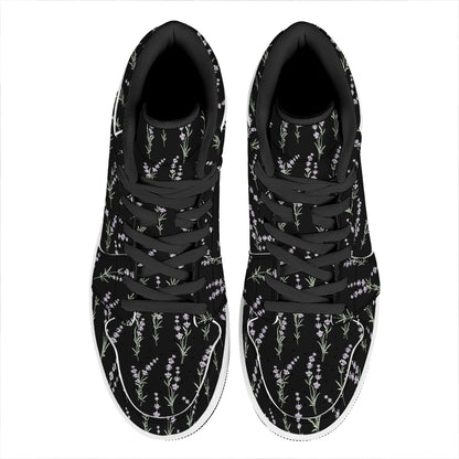 Lavender Flowers Pattern Print High Top Leather Sneakers