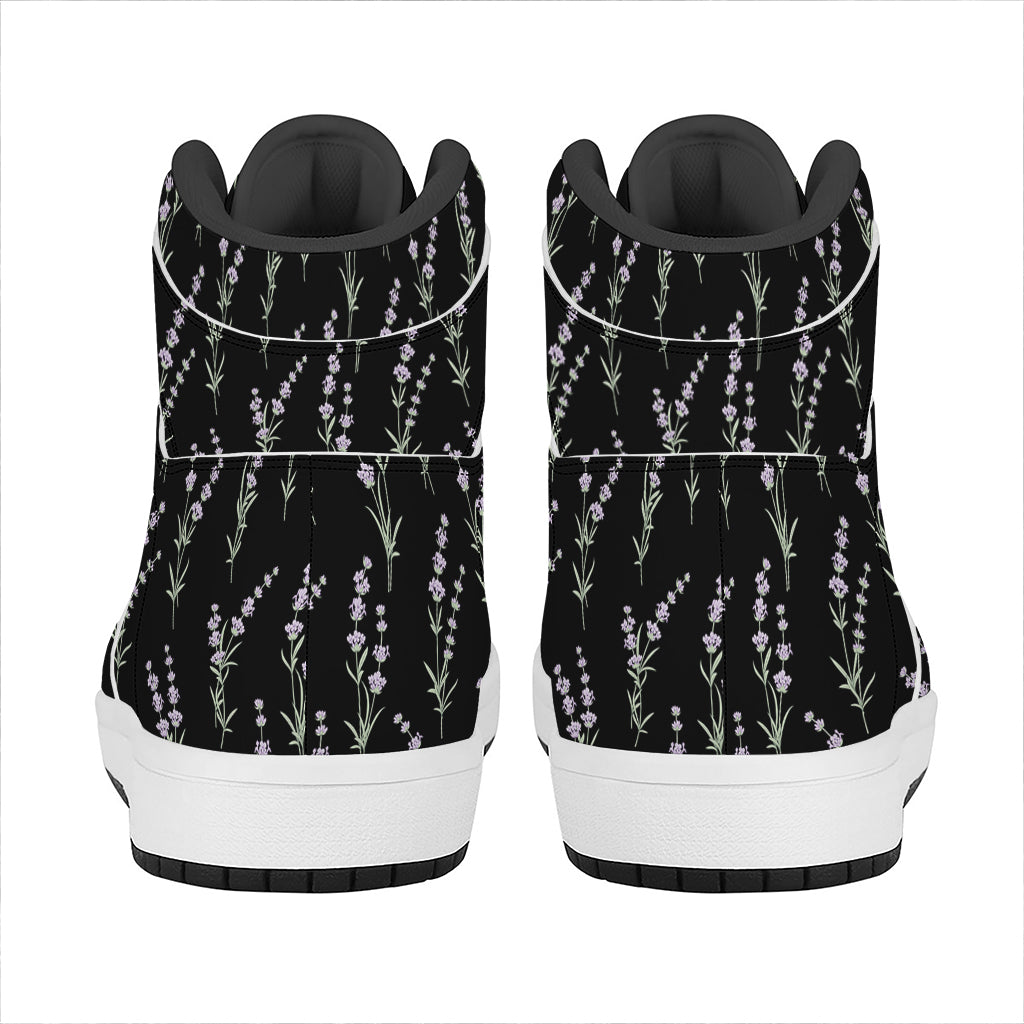 Lavender Flowers Pattern Print High Top Leather Sneakers