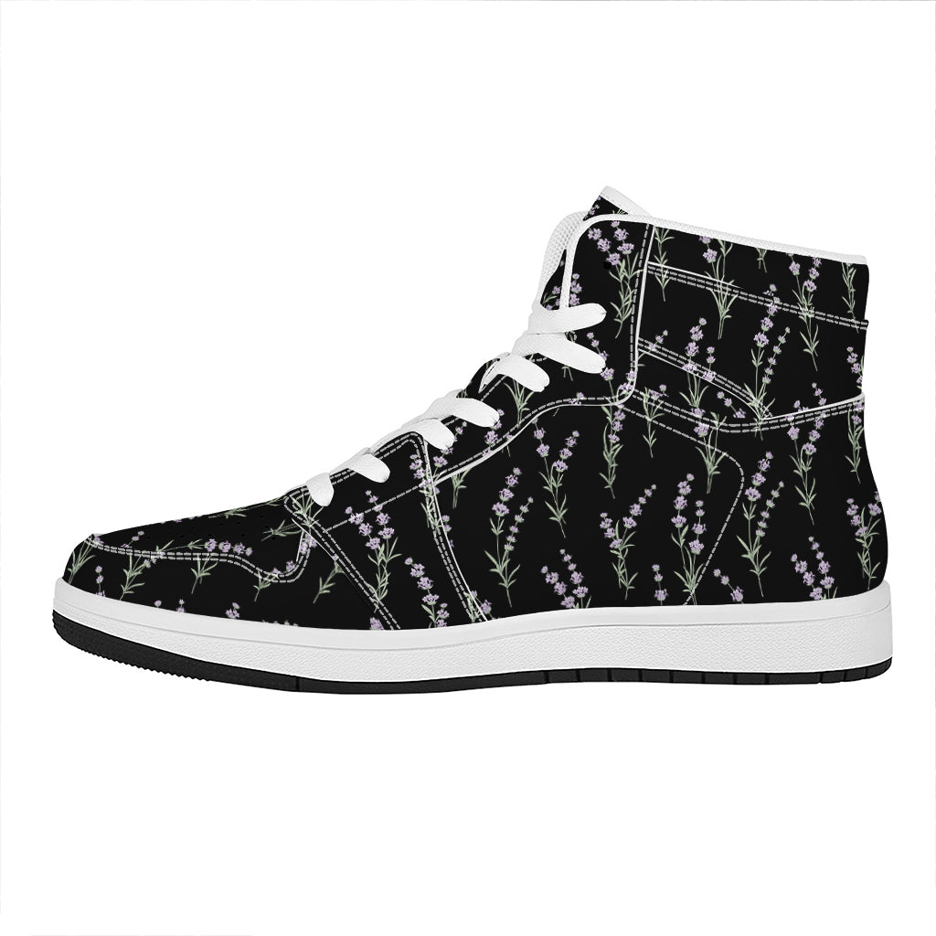 Lavender Flowers Pattern Print High Top Leather Sneakers