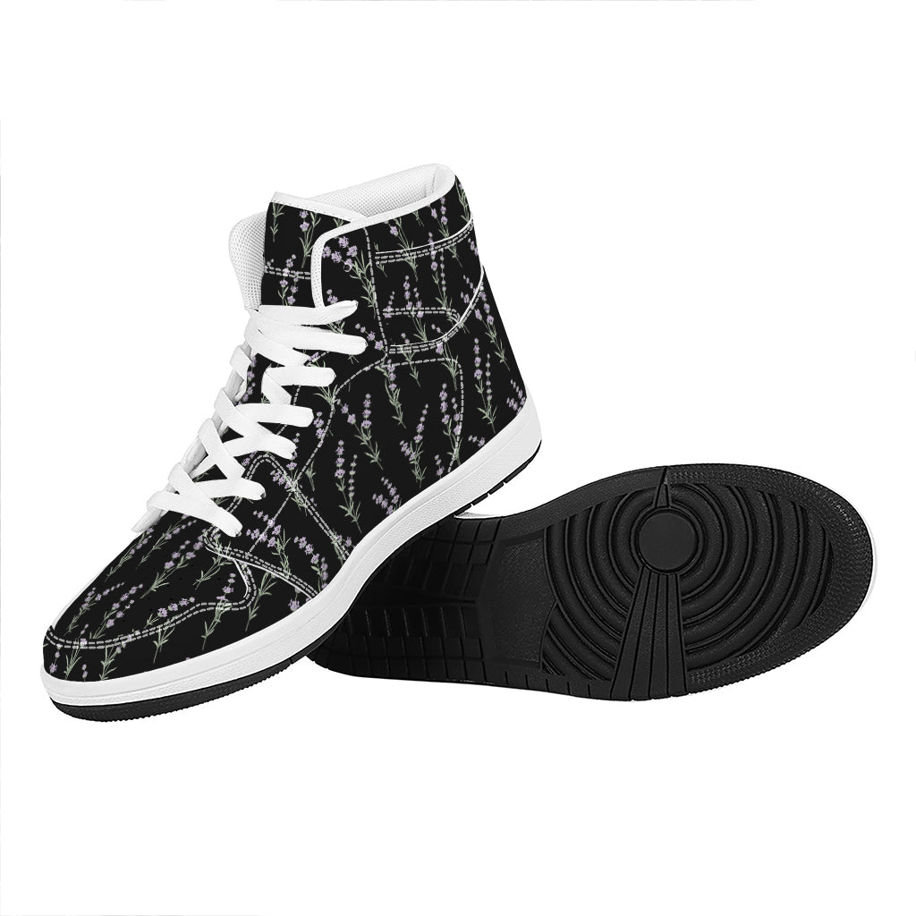 Lavender Flowers Pattern Print High Top Leather Sneakers