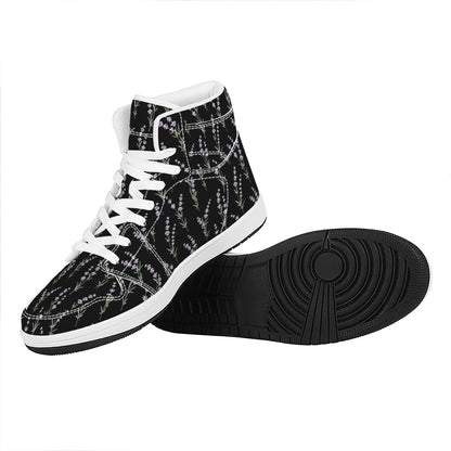 Lavender Flowers Pattern Print High Top Leather Sneakers