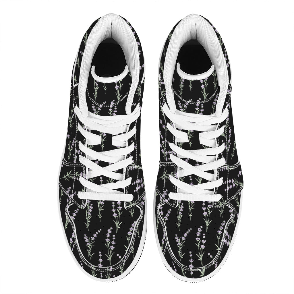Lavender Flowers Pattern Print High Top Leather Sneakers