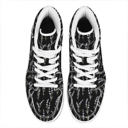 Lavender Flowers Pattern Print High Top Leather Sneakers