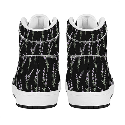 Lavender Flowers Pattern Print High Top Leather Sneakers