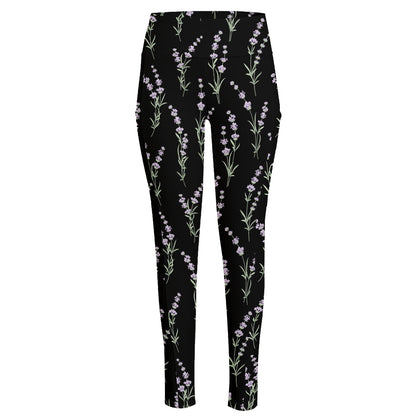 Lavender Flowers Pattern Print High-Waisted Pocket Leggings