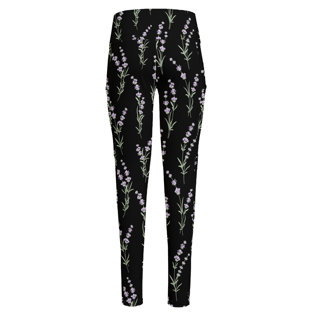 Lavender Flowers Pattern Print High-Waisted Pocket Leggings