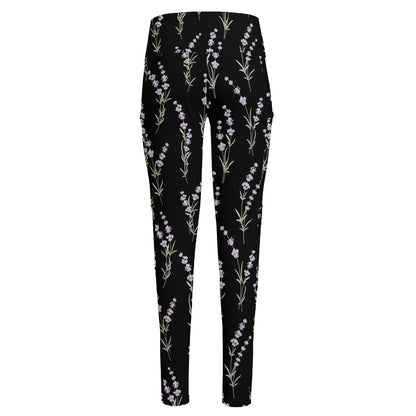 Lavender Flowers Pattern Print High-Waisted Pocket Leggings